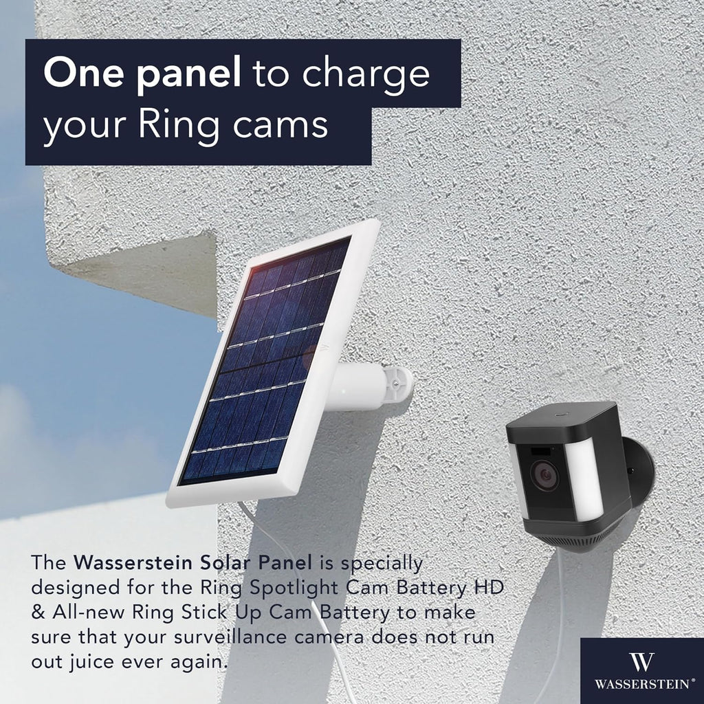 Solar Panel Compatible with Ring Spotlight Cam/Plus/Pro Battery, Stick up Cam/Pro & Outdoor Cam plus Battery - Continuous Power for Ring Surveillance Camera (3-Pack, White)