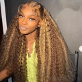 Highlight Honey Blonde Deep Wave Lace Front Wig 13×6 Ombre P4/27 Highlight Colored Lace Front Wigs Human Hair Pre Plucked Bleached Knots 200% Density (13X6 Honey Deep, 18 Inch)